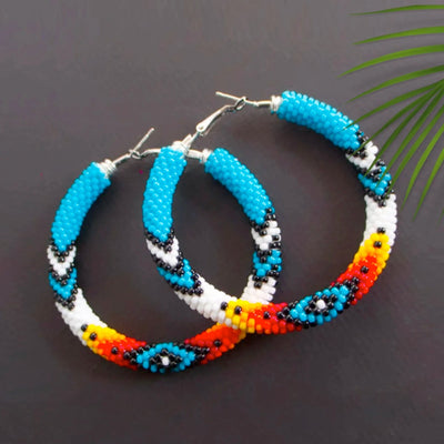 SALE 50% OFF - Dark Blue Pattern Beaded Handmade Earrings For Women