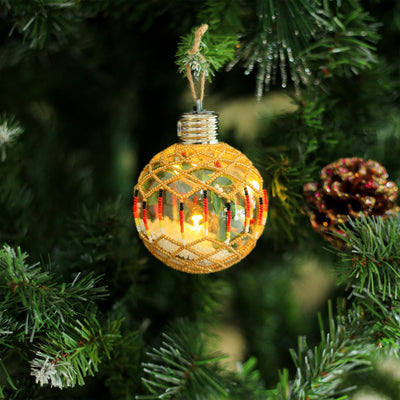 Gold Sparkly Handmade Beaded Ornament with Luminous Lights - Holiday Decor & Gifts