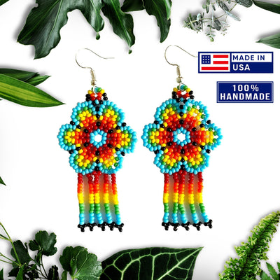 SALE 50% OFF - Ethnic Flower Turquoise Chandelier Beaded Handmade Earrings For Women