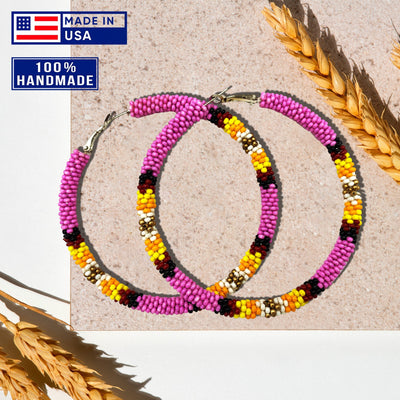 SALE 50% OFF - 3 inch Hoop Round Pattern Beaded Handmade Earrings For Women