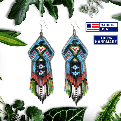 SALE 50% OFF - Blue Black Eagle Beaded Handmade Earrings For Women