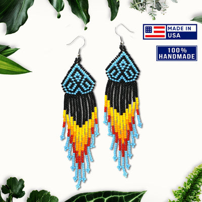 SALE 50% OFF - Black Multicolored Long Pattern Beaded Handmade Earrings For Women