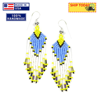 SALE 50% OFF - Turquoise White Yellow Beaded Handmade Earrings For Women