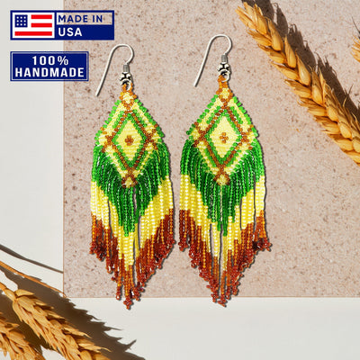 SALE 50% OFF -  Green Seed Bead Pattern Beaded Handmade Earrings For Women