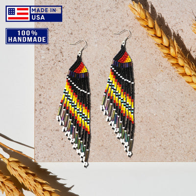 SALE 50% OFF - Black Multicolored Beaded Handmade Earrings For Women