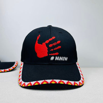 SALE 50% OFF - MMIW Red Hand Embroidered Handmade Beaded Brim Baseball Cap Native American Style