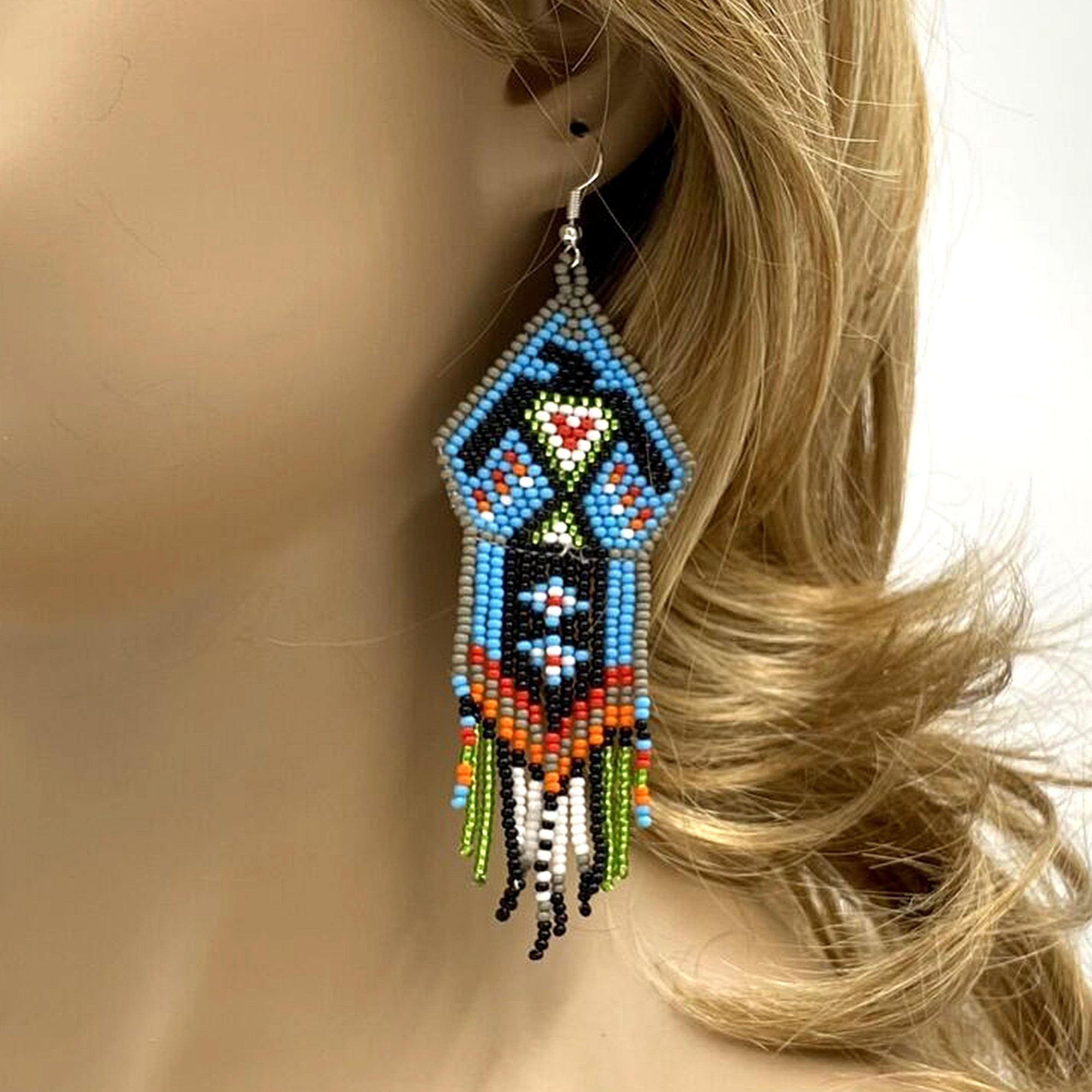 SALE 50% OFF - Blue Black Eagle Beaded Handmade Earrings For Women