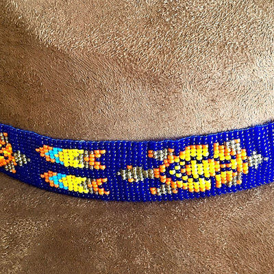 SALE 50% OFF - Blue Orange Bead Work Beaded Cowboy Hat Band Belt IBL