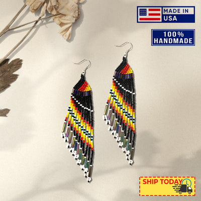 SALE 50% OFF - Black Multicolored Beaded Handmade Earrings For Women