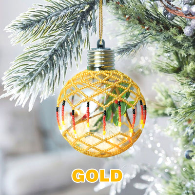 Gold Sparkly Handmade Beaded Ornament with Luminous Lights - Holiday Decor & Gifts