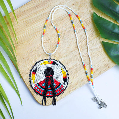 SALE 50% OFF - Indigenous Women Handmade Beaded Patch Necklace Pendant