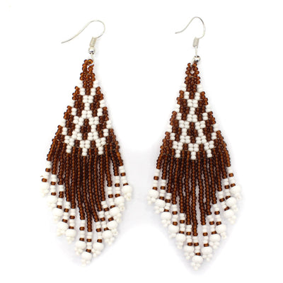 SALE 50% OFF - Seed Bead Brown Pattern Beaded Handmade Earrings For Women