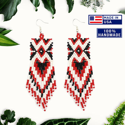 SALE 50% OFF - Red Black Long Beaded Handmade Earrings For Women