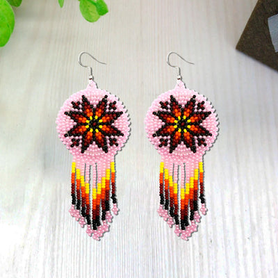 SALE 50% OFF - Pink Fire Color Round Beaded Handmade Earrings For Women