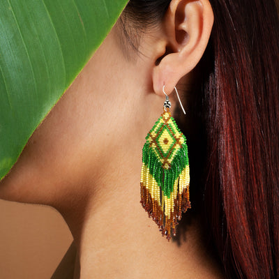 SALE 50% OFF -  Green Seed Bead Pattern Beaded Handmade Earrings For Women