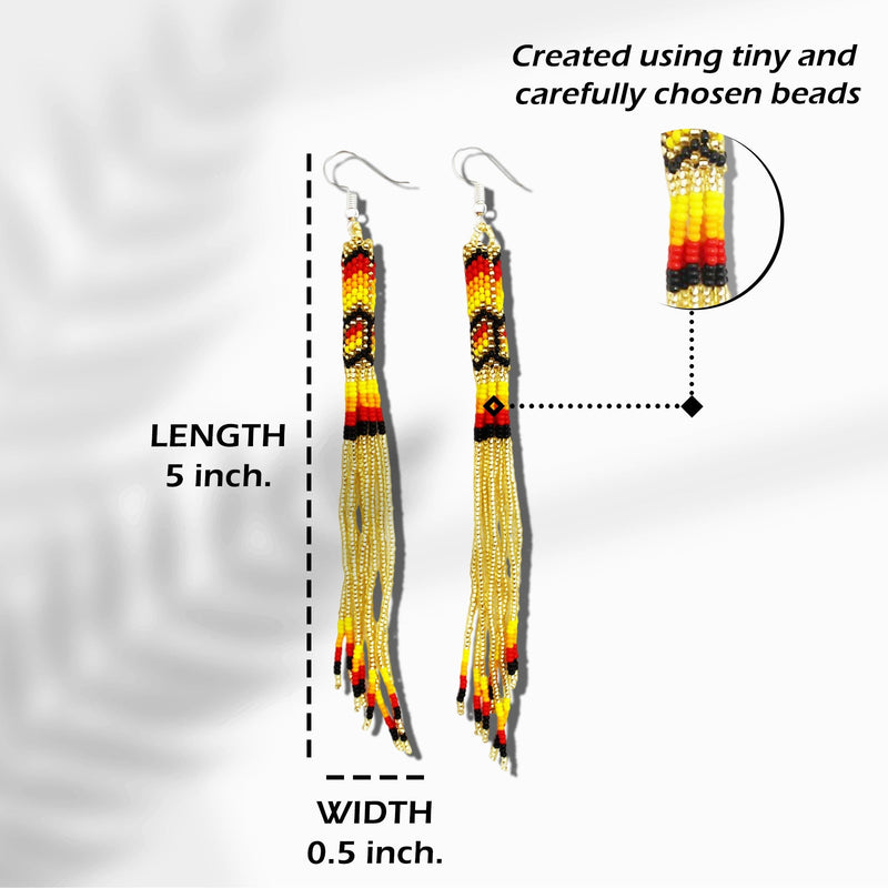 SALE 50% OFF - Gold Extra Long Pattern Beaded Handmade Earrings For Women Native Style