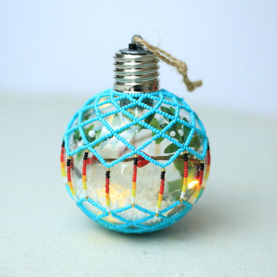 Turquoise Sparkly Handmade Beaded Ornament with Luminous Lights - Holiday Decor & Gifts