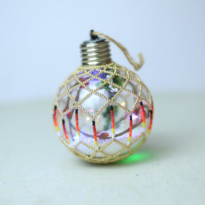 Silver Sparkly Handmade Beaded Ornament with Luminous Lights - Holiday Decor & Gifts