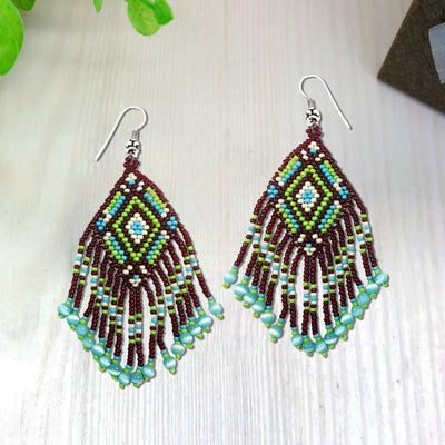 SALE 50% OFF - Brown Seed Bead  Pattern Beaded Handmade Earrings For Women