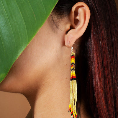 SALE 50% OFF - Gold Extra Long Pattern Beaded Handmade Earrings For Women Native Style