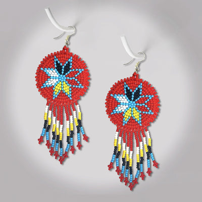 SALE 50% OFF - Red 4 Directions Round Fringe Beaded Handmade Earrings For Women