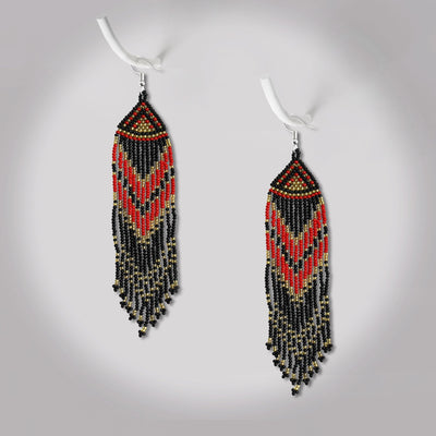 SALE 50% OFF - Red Black Long Beaded Handmade Earrings For Women