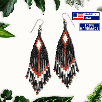 SALE 50% OFF -  Black Seed Bead Pattern Beaded Handmade Earrings For Women