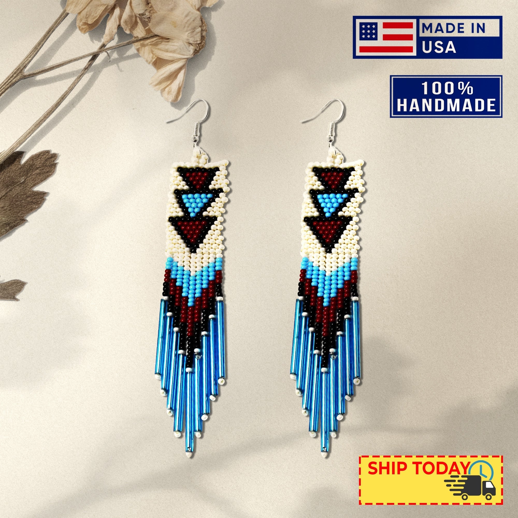 SALE 50% OFF -  Long Beaded Handmade Hook Earrings For Women