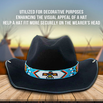 SALE 50% OFF - Blue White Red Yellow Seed Beaded Thunderbird Beadwork Cowboy Hat Band Belt IBL