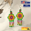 SALE 50% OFF - Ethnic Flower Green Beaded Chandelier Beaded Handmade Earrings For Women