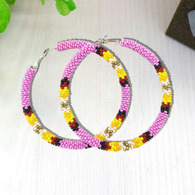 SALE 50% OFF - 3 inch Hoop Round Pattern Beaded Handmade Earrings For Women