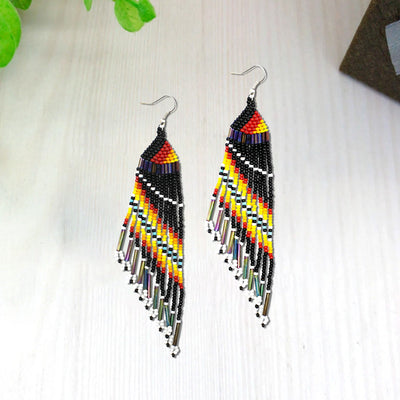 SALE 50% OFF - Black Multicolored Beaded Handmade Earrings For Women