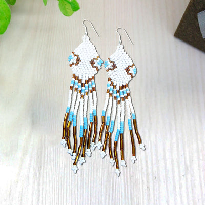 SALE 50% OFF - White Seed Beaded Handmade Earrings For Women