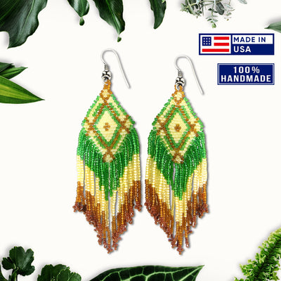 SALE 50% OFF -  Green Seed Bead Pattern Beaded Handmade Earrings For Women