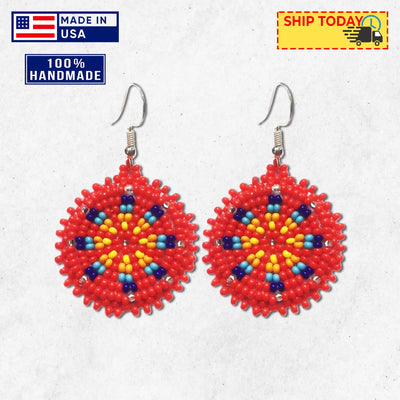 SALE 50% OFF - Cute Round Red Beaded Handmade Earrings For Women