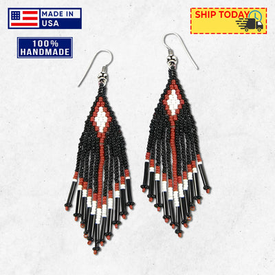 SALE 50% OFF -  Black Seed Bead Pattern Beaded Handmade Earrings For Women