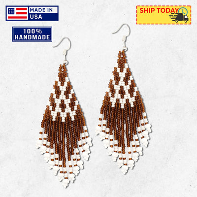 SALE 50% OFF - Seed Bead Brown Pattern Beaded Handmade Earrings For Women