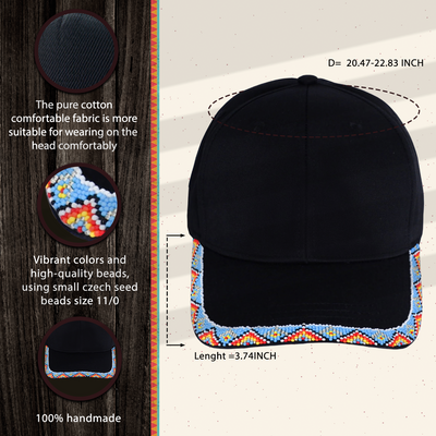 SALE 50% OFF - Baseball Cap With A Colorful Beaded Brim Cotton Unisex Native American Style