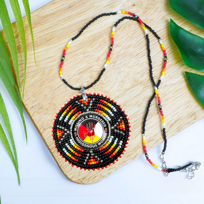 SALE 50% OFF - MMIW Sunburst Handmade Glass Beaded Patch Necklace Pendant