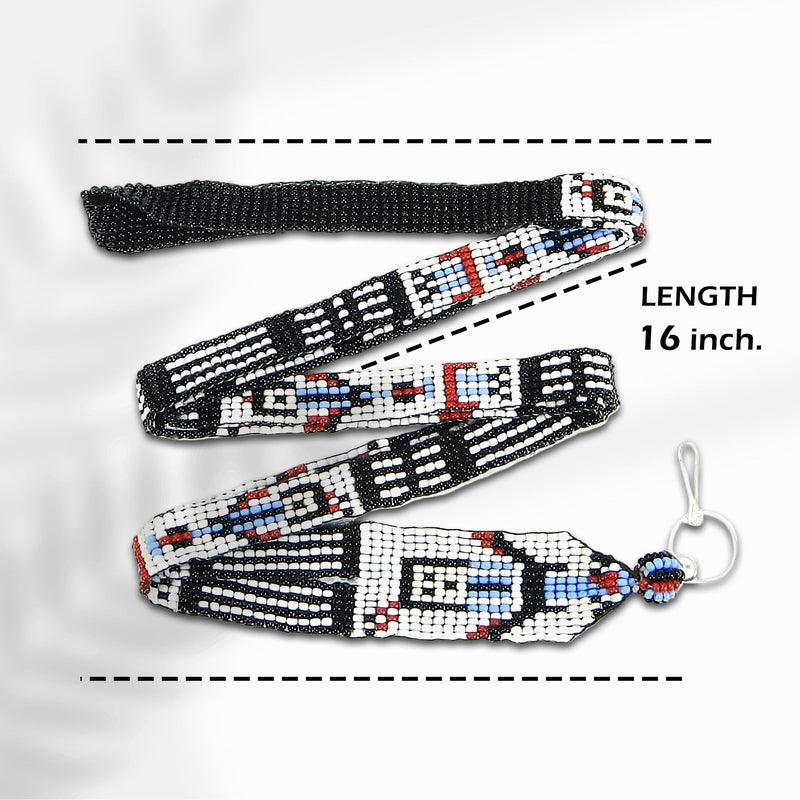 SALE 50% OFF - Black White Red Seed Beaded Lanyard Id Holder Yei Dancer Beadwork