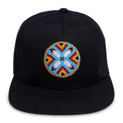 SALE 50% OFF - Feather Handmade Beaded Snapback With Patch Cotton Cap Unisex Native American Style