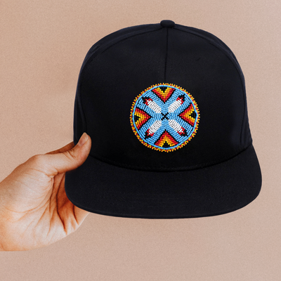 SALE 50% OFF - Feather Handmade Beaded Snapback With Patch Cotton Cap Unisex Native American Style