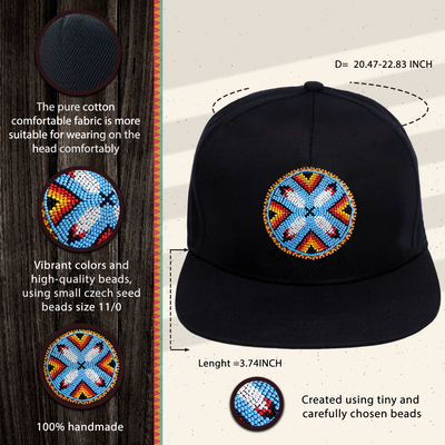 SALE 50% OFF - Feather Handmade Beaded Snapback With Patch Cotton Cap Unisex Native American Style