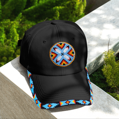 SALE 50% OFF - Cotton Unisex Baseball Cap With Beaded Patch Brim Native American Style