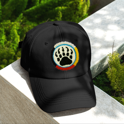 SALE 50% OFF - Bear Paw Baseball Cap With Patch Cotton Unisex Native American Style