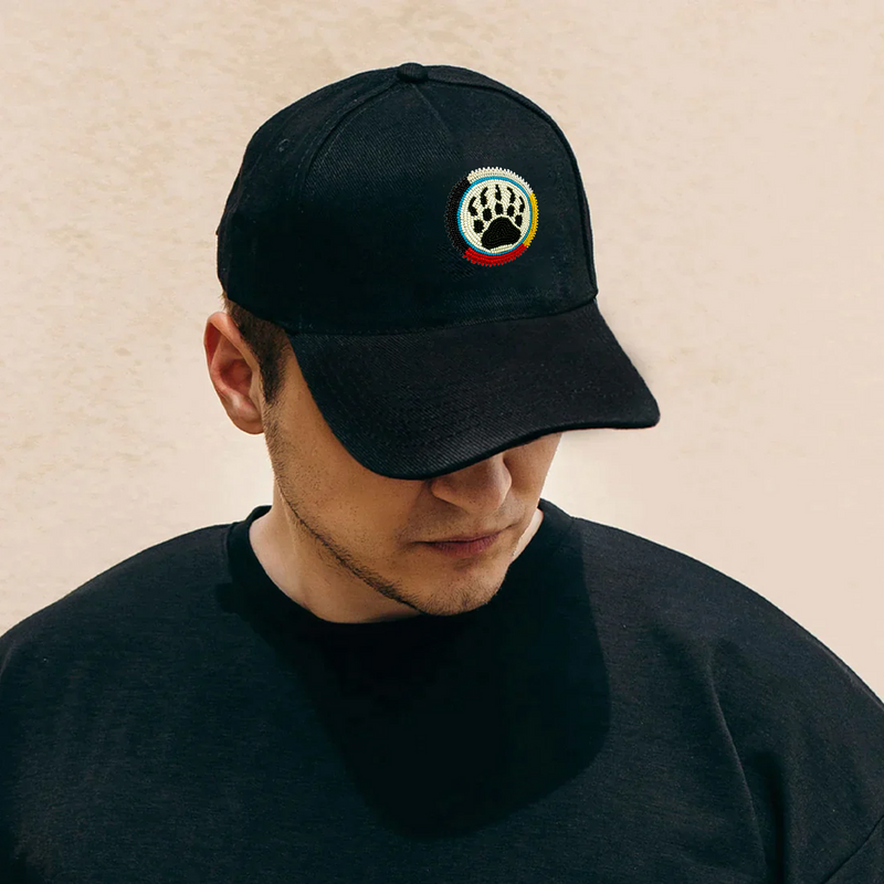 SALE 50% OFF - Bear Paw Baseball Cap With Patch Cotton Unisex Native American Style