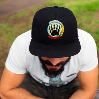 SALE 50% OFF- Bear Paw Handmade Beaded  Snapback With Patch Cotton Cap Unisex Native American Style