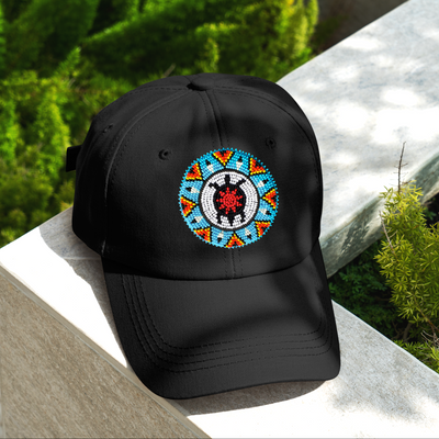 SALE 50% OFF - Turtle Cotton Unisex Baseball Cap With Beaded Patch Native American Style