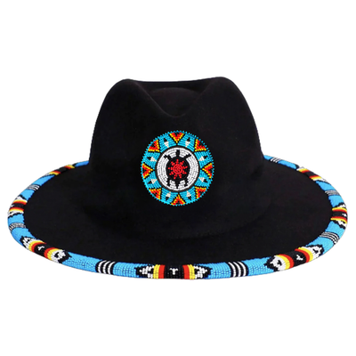 SALE 50% OFF - Blue Turtle Feather Fedora Hatband for Men Women Beaded Brim with Native American Style