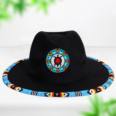 SALE 50% OFF - Blue Turtle Feather Fedora Hatband for Men Women Beaded Brim with Native American Style